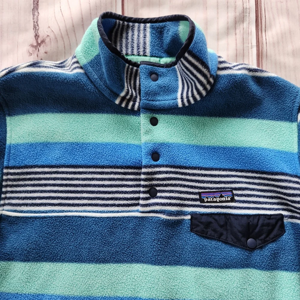 Patagonia "Synchilla Snap-T Fleece" Pullover Fitz Stripe Blue | Women's Size XL - Picture 4 of 12